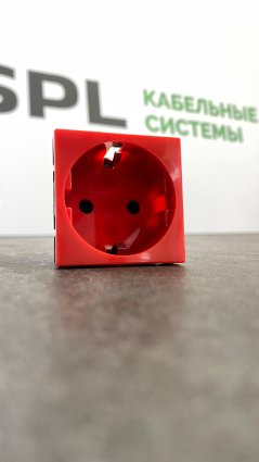 Фотография товара 'Spl 200015 Розетка электрическая 2К+З со шторками, с безвинтовым зажимом (красный)'